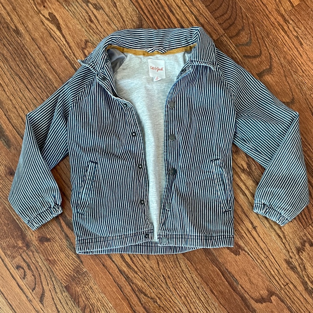 Cat & Jack Kids Striped Jean Jacket - Navy and White